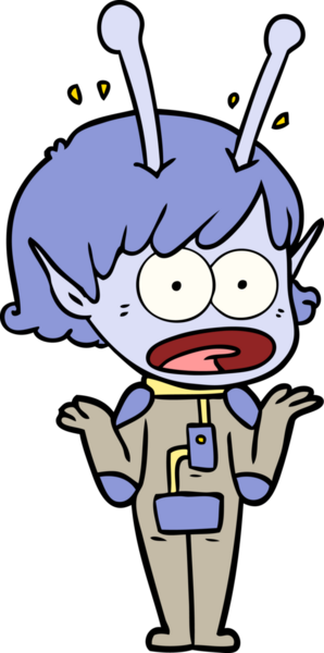 Karikatür, bir insan tarafından çizilen uzaylı kızı şok etti.