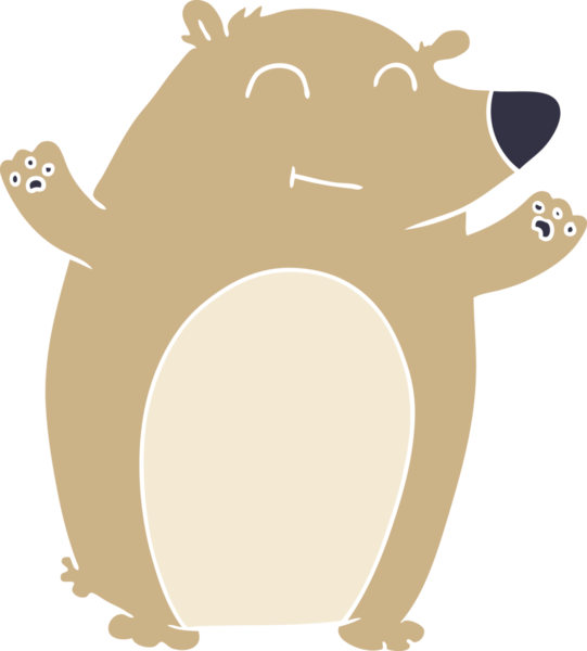 Bir insan tarafından çizilmiş mutlu düz renkli çizgi film ayısı.