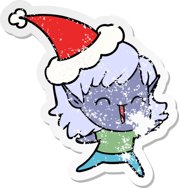 Bir insan tarafından çizilmiş Noel Baba şapkası takan bir elf kızı çizilmiş.