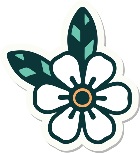 Bir insan tarafından çizilmiş geleneksel bir çiçek stiliyle dövme çıkartması.