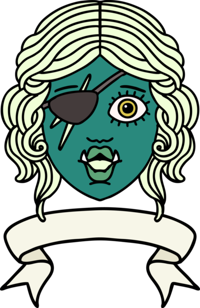 Retro Dövme Biçimli Ork karakter yüzü Bir insan tarafından çizilmiş pankartıyla