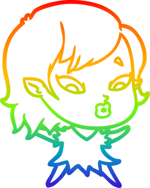 Gökkuşağı gradyan çizgisi. Bir insan tarafından çizilmiş şirin bir vampir kız çizgi filmi.