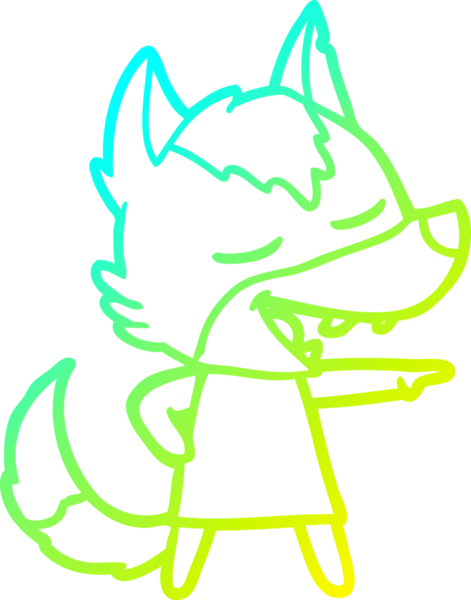 Bir insan tarafından çizilmiş gülen bir kurdun soğuk çizgi çizimi.