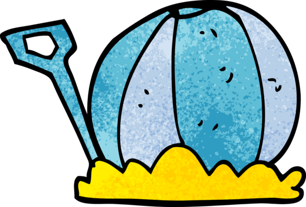 Bir insan tarafından çizilmiş karalama plaj topu ve küreği.