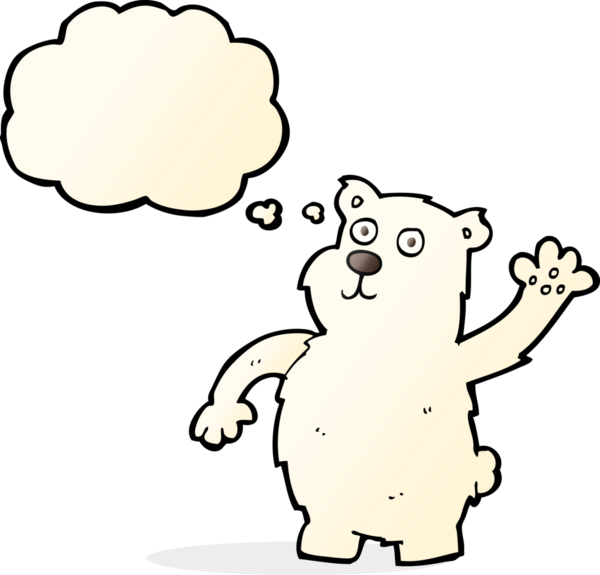 Bir insan tarafından çizilmiş düşünce baloncuğu ile kutup ayısı sallayan çizgi film