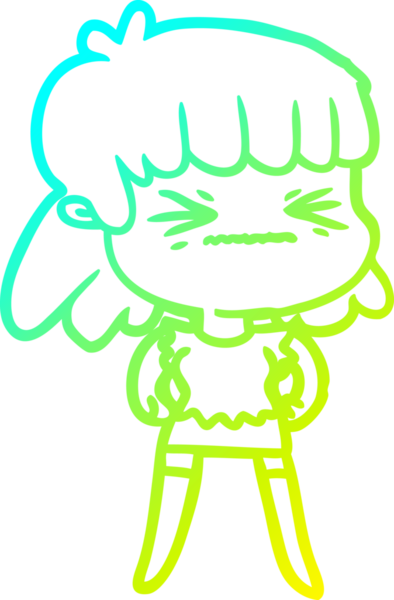 Bir insan tarafından çizilmiş kızgın bir kızın soğuk çizgi çizimi.