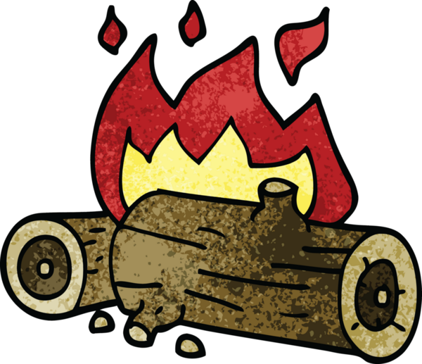 Bir insan tarafından çizilmiş karalama yanan kütükler.