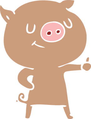 Bir insan tarafından çizilmiş mutlu düz renkli çizgi film domuzu