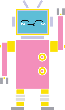 Bir insan tarafından çizilmiş düz renkli bir robot karikatürü