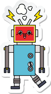 Bir insan tarafından çizilmiş şirin çizgi film robotunun çıkartması.