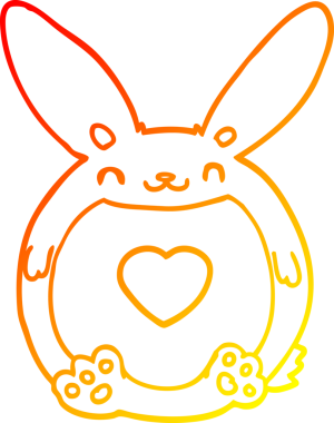 Bir insan tarafından çizilmiş sevgi dolu kalbi olan çizgi film tavşanı çizimi.