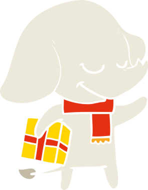 Bir insan tarafından çizilmiş düz renkli karikatür Noel fili.