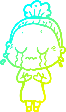 Bir insan tarafından çizilmiş ağlayan yaşlı bir kadının soğuk çizgi çizimi.