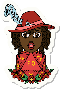 Bir insan şairin çıkartması. Bir insan tarafından çizilmiş doğal 20 zarlı.