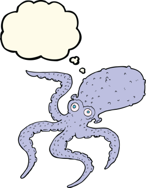 Bir insan tarafından çizilmiş düşünce baloncuklu ahtapot.