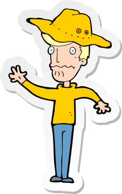 Bir insan tarafından çizilmiş, taşra şapkalı bir karikatür adamın çıkartması.