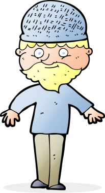 Bir insan tarafından çizilmiş kış şapkalı bir çizgi film adamı.