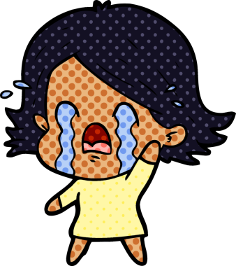 Bir insan tarafından çizilmiş ağlayan çizgi film kadını.