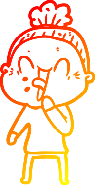 Bir insan tarafından çizilmiş mutlu, yaşlı bir kadının sıcak çizgi çizimi.