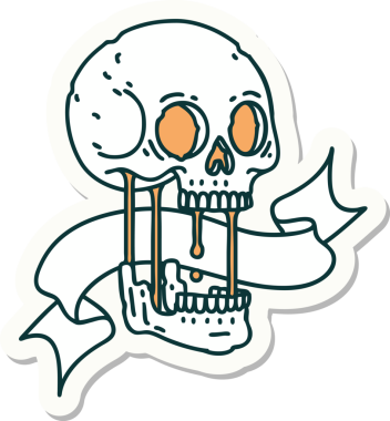 Bir insan tarafından çizilmiş kafatasının pankartıyla dövme stili etiketi