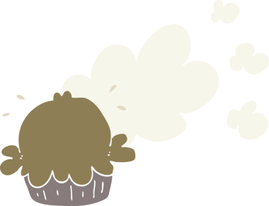 Bir insan tarafından çizilmiş şirin düz renkli çizgi film pastası.