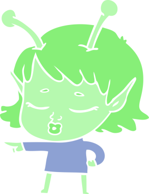 Sevimli uzaylı kız düz renkli çizgi film bir insan tarafından çizilmiş.