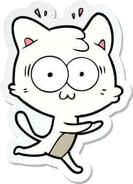 Bir çizgi film çıkartması. Bir insan tarafından çizilmiş, şaşırmış bir kedi.