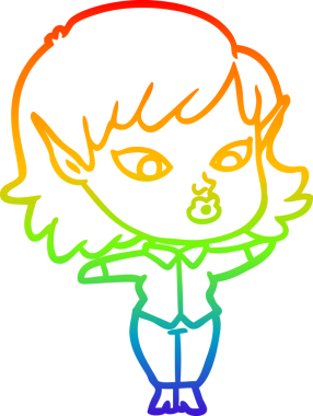 Gökkuşağı gradyan çizgisi bir insan tarafından çizilmiş güzel bir elf kızı çizimi