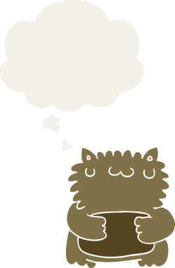 Düşünce baloncuğu olan çizgi film ayısı insan tarafından çizilmiş.