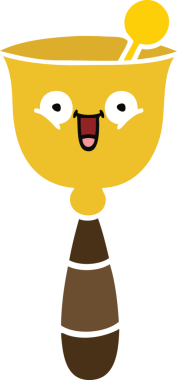 Bir insan tarafından çizilmiş okul çanının düz renkli retro karikatürü