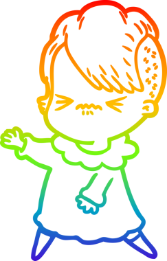 Gökkuşağı gradyan çizgi çizimi Bir insan tarafından çizilmiş sinirli hippi kız