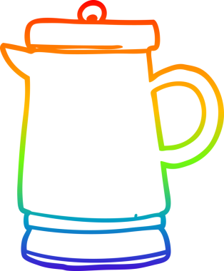 Bir insan tarafından çizilmiş eski metal bir su ısıtıcısının gökkuşağı gradyanı çizimi