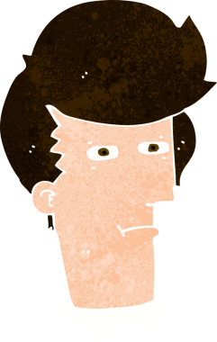 Bir insan tarafından çizilmiş gözleri kısarak bakan çizgi film adamı.