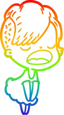 Gökkuşağı gradyan çizgi çizimi bir insan tarafından çizilen havalı hippi kız çizimi