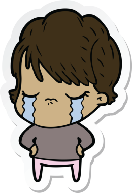 Bir insan tarafından çizilmiş, ağlayan bir karikatür kadının çıkartması.