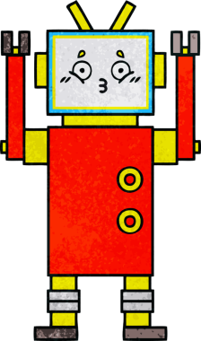 Bir insan tarafından çizilmiş bir robotun retro grunge dokusu