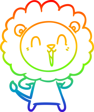 Bir insan tarafından çizilmiş gülen aslan çizgi çizimi.