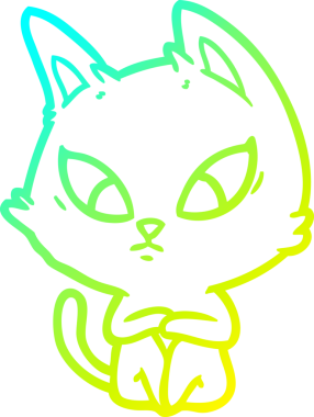 Bir insan tarafından çizilmiş kafası karışmış çizgi film kedisinin soğuk gradyan çizgisi.