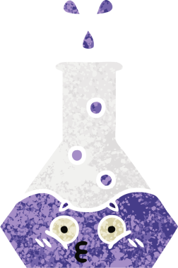 Bir insan tarafından çizilmiş bir deney şişesinin retro çizim tarzı karikatürü.