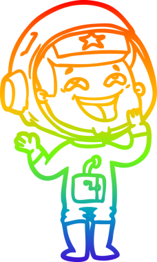 Gökkuşağı gradyan çizgi çizimi Bir insan tarafından çizilmiş gülen astronot