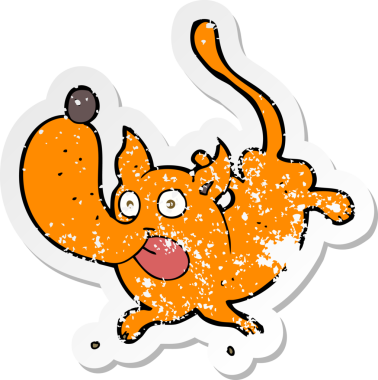 Bir insan tarafından çizilmiş komik bir köpeğin gerilmiş çıkartması.