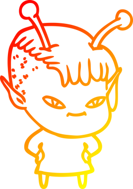 Bir insan tarafından çizilmiş sevimli bir uzaylı kız çizgi çizimi.