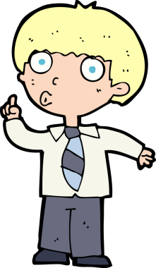 Bir insan tarafından çizilmiş bir sorusu olan karikatür okulu çocuğu.