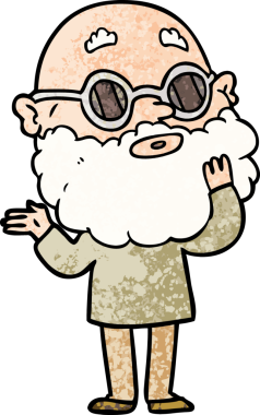 Bir insan tarafından çizilmiş sakallı ve gözlüklü meraklı bir adam.