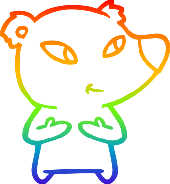 Gökkuşağı gradyanı çizimi. Bir insan tarafından çizilmiş şirin bir ayı çizgi filmi.