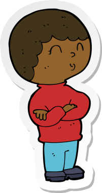 Bir insan tarafından çizilmiş kolları olan çizgi film çocuğunun çıkartması.