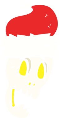 Bir insan tarafından çizilmiş kafatası üzerindeki noel şapkasının düz renk çizimi