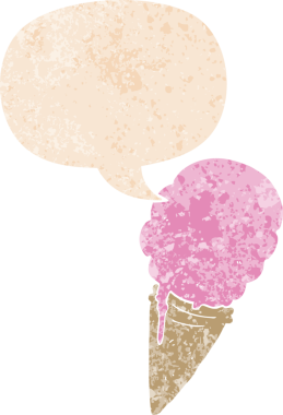 Bir insan tarafından çizilmiş grunge dertli retro tarzı konuşma baloncuklu çizgi film dondurması.