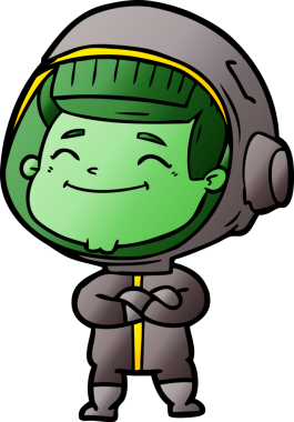 Bir insan tarafından çizilmiş mutlu astronot çizgi filmi.