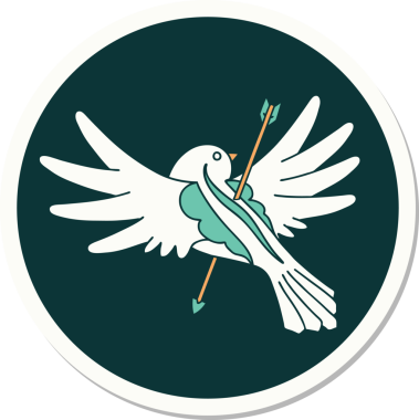 Bir insan tarafından çizilmiş okla delinmiş güvercin stili dövme çıkartması.